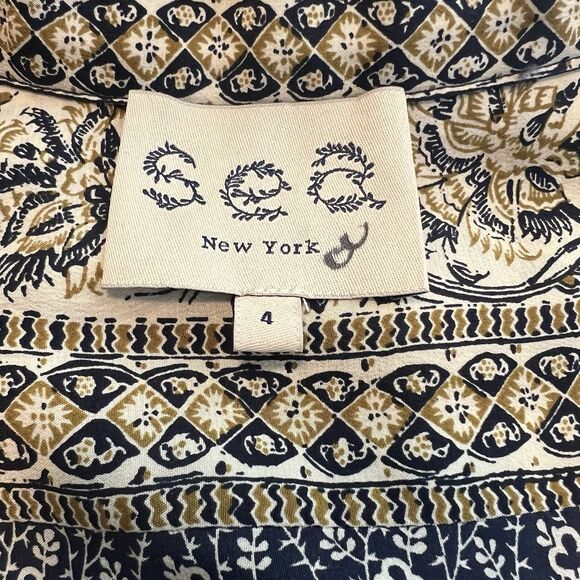 Sea New York Sabine Dress Size 4 Silk Blue Printed Midi Tassel Sleeveless Boho - Picture 11 of 12